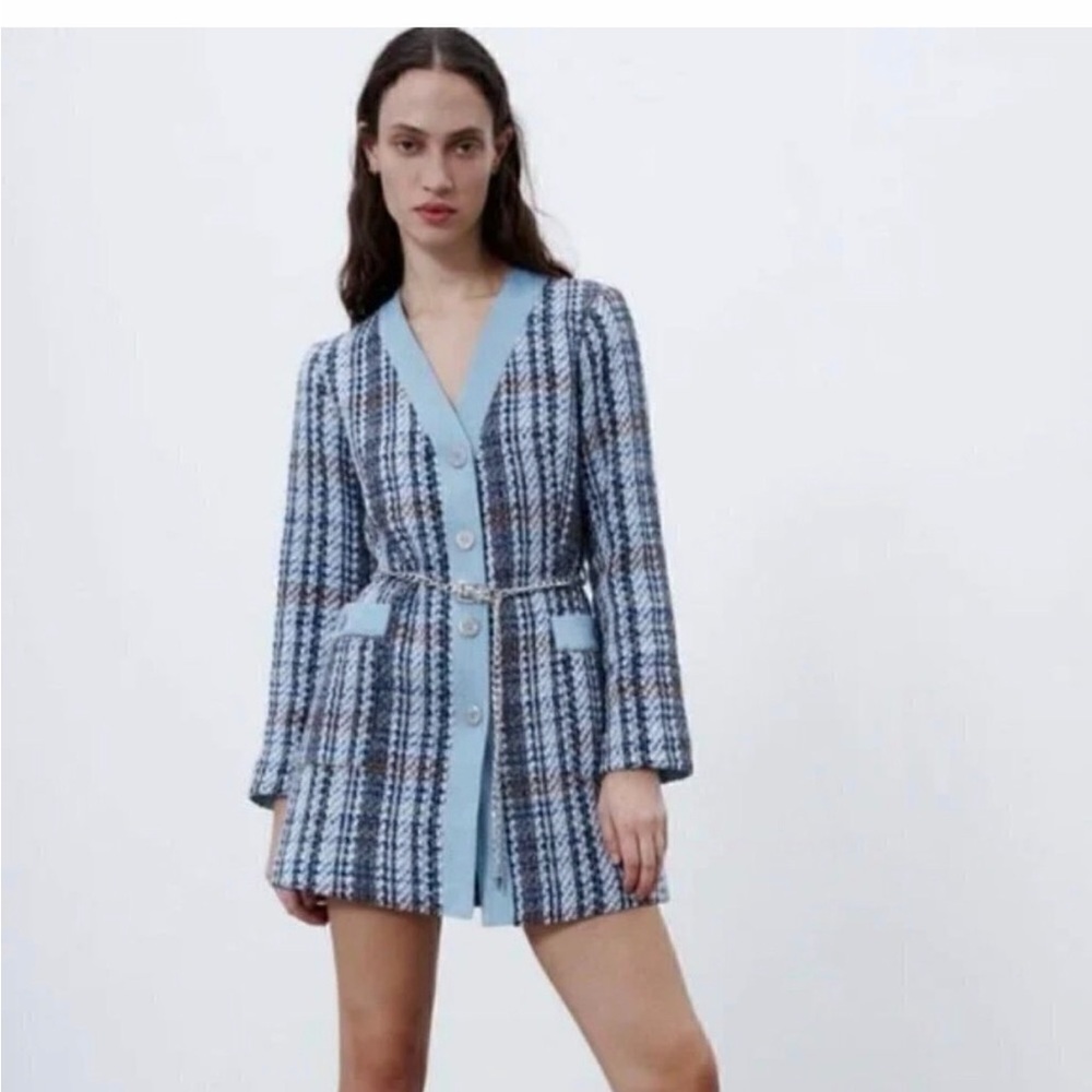 Zara Blue Tweed Denim Dress